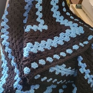Elegant Black and Blue Crochet Throw Blanket